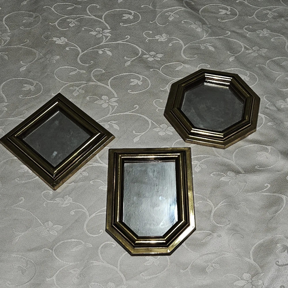 Brass Tone Decorative Wall Mirrors - Set of 3